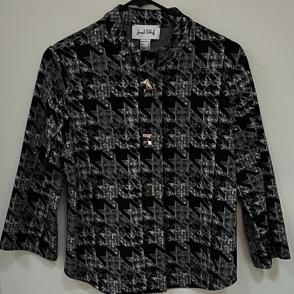 Joseph Ribkoff Black/White Houndstooth Jacquard Knit 3/4 Sleeve Jacket Size 6 - Picture 4 of 10